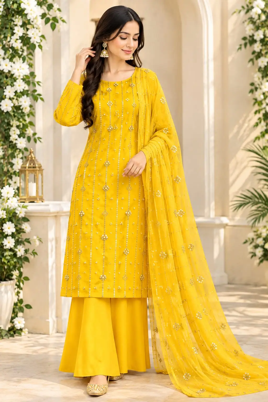 3 Pcs Women's Unstitched Sequins Embroidered Suit
