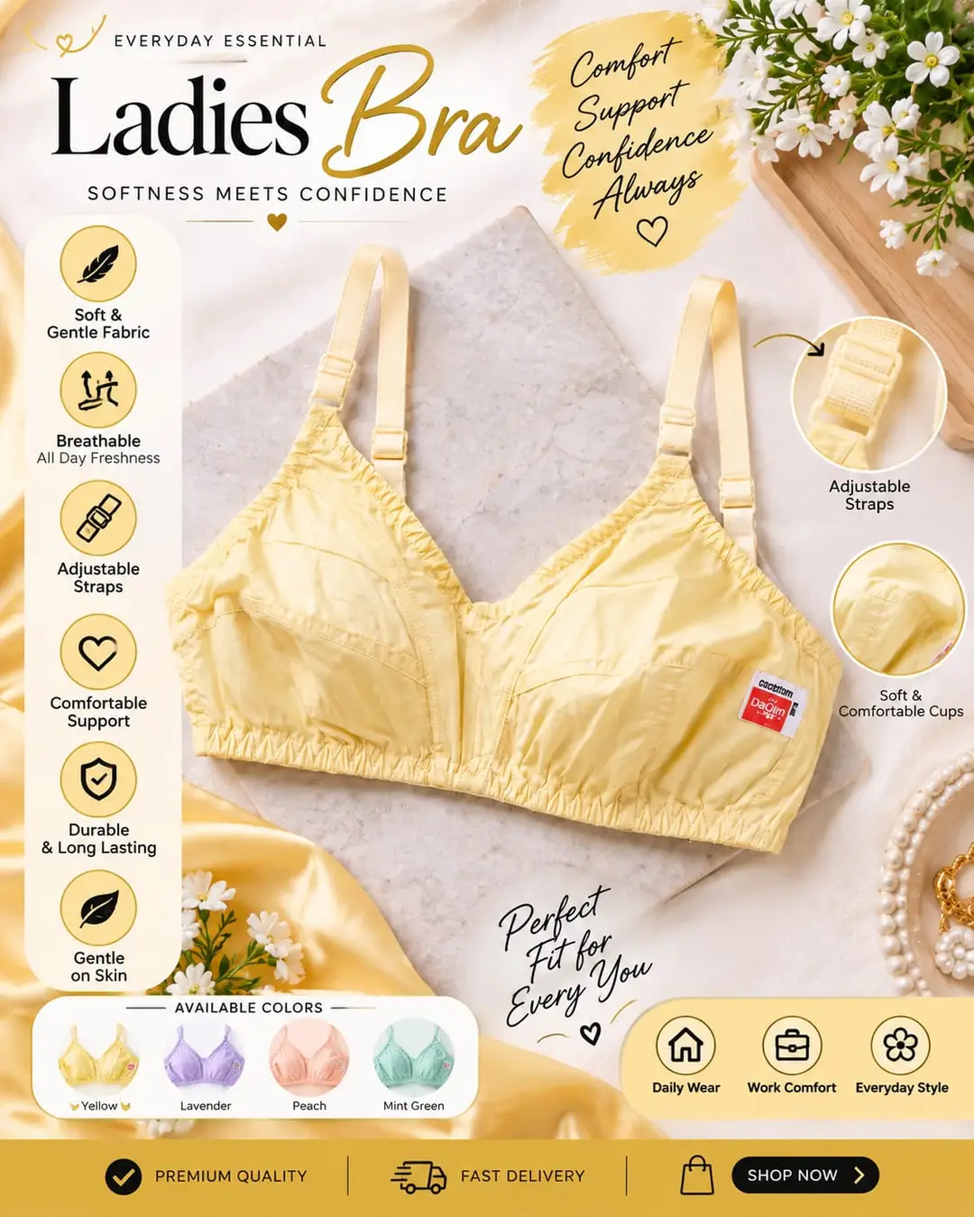 Cotton Plain Comfortable And Breathable Non-Padded Bra premium quality