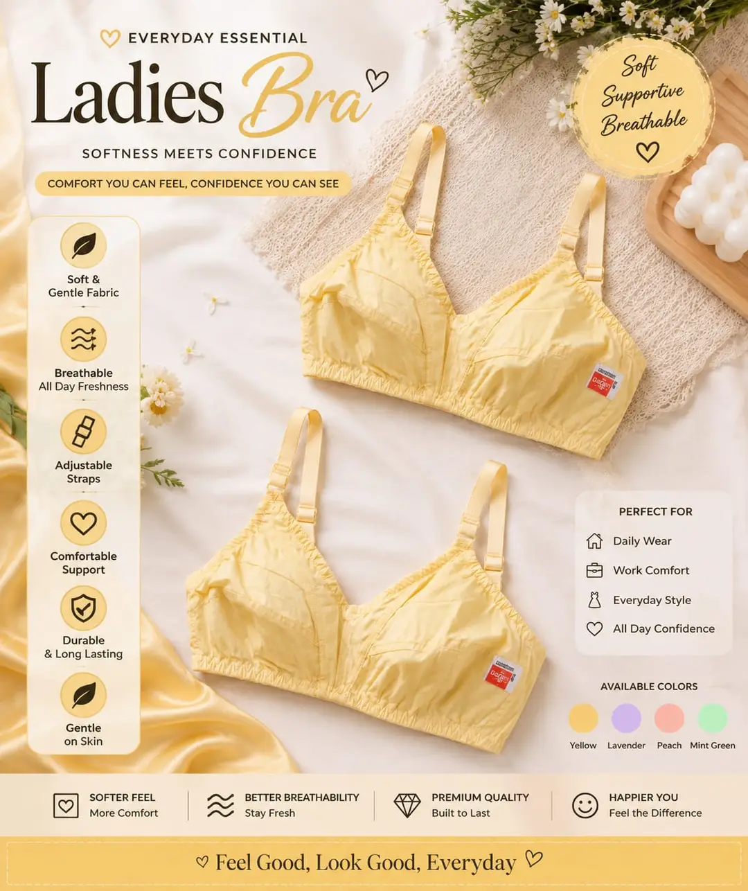 Set of two Cotton Plain Comfortable And Breathable Non-Padded Bra