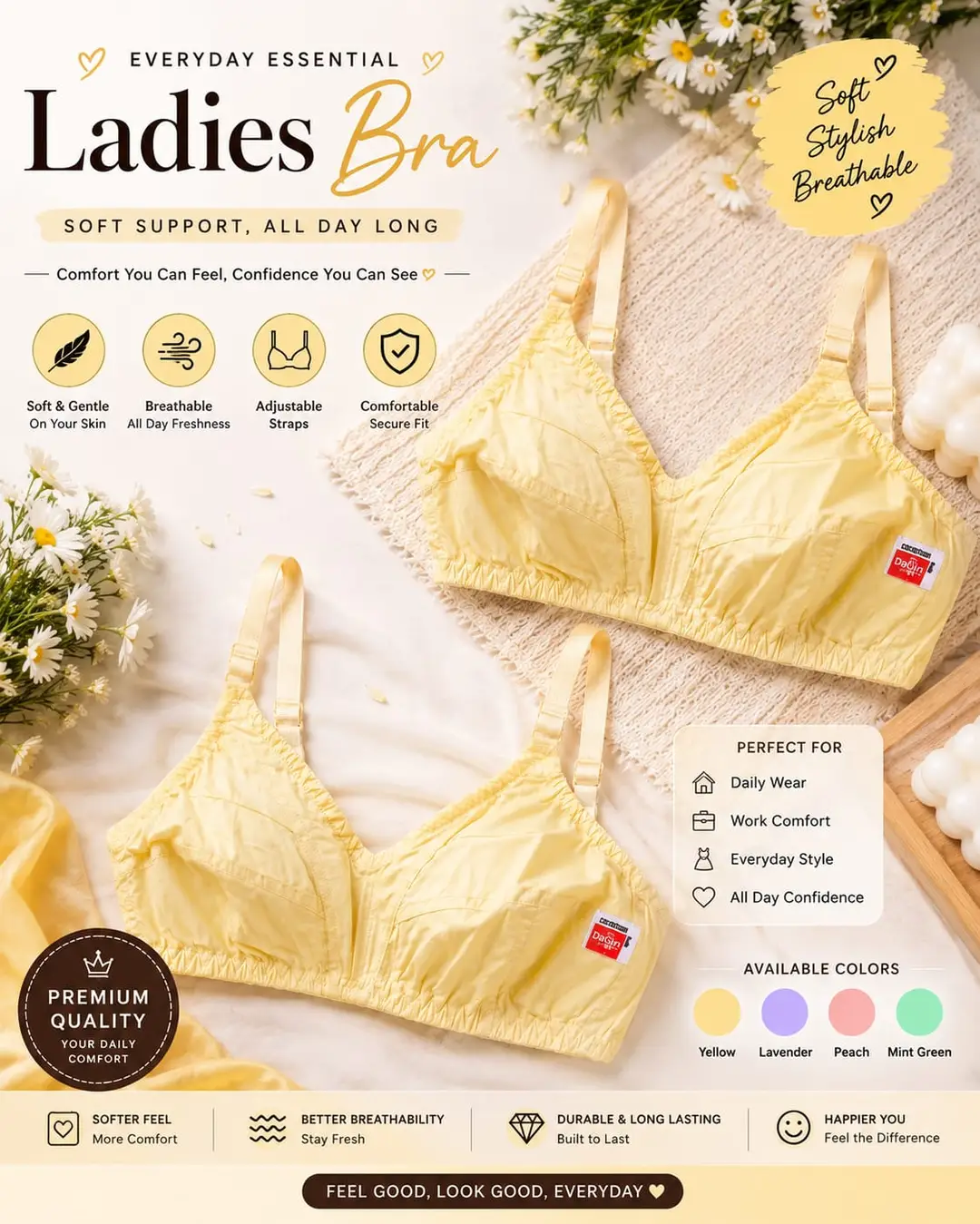 Set of two Cotton Plain Comfortable And Breathable Non-Padded Bra