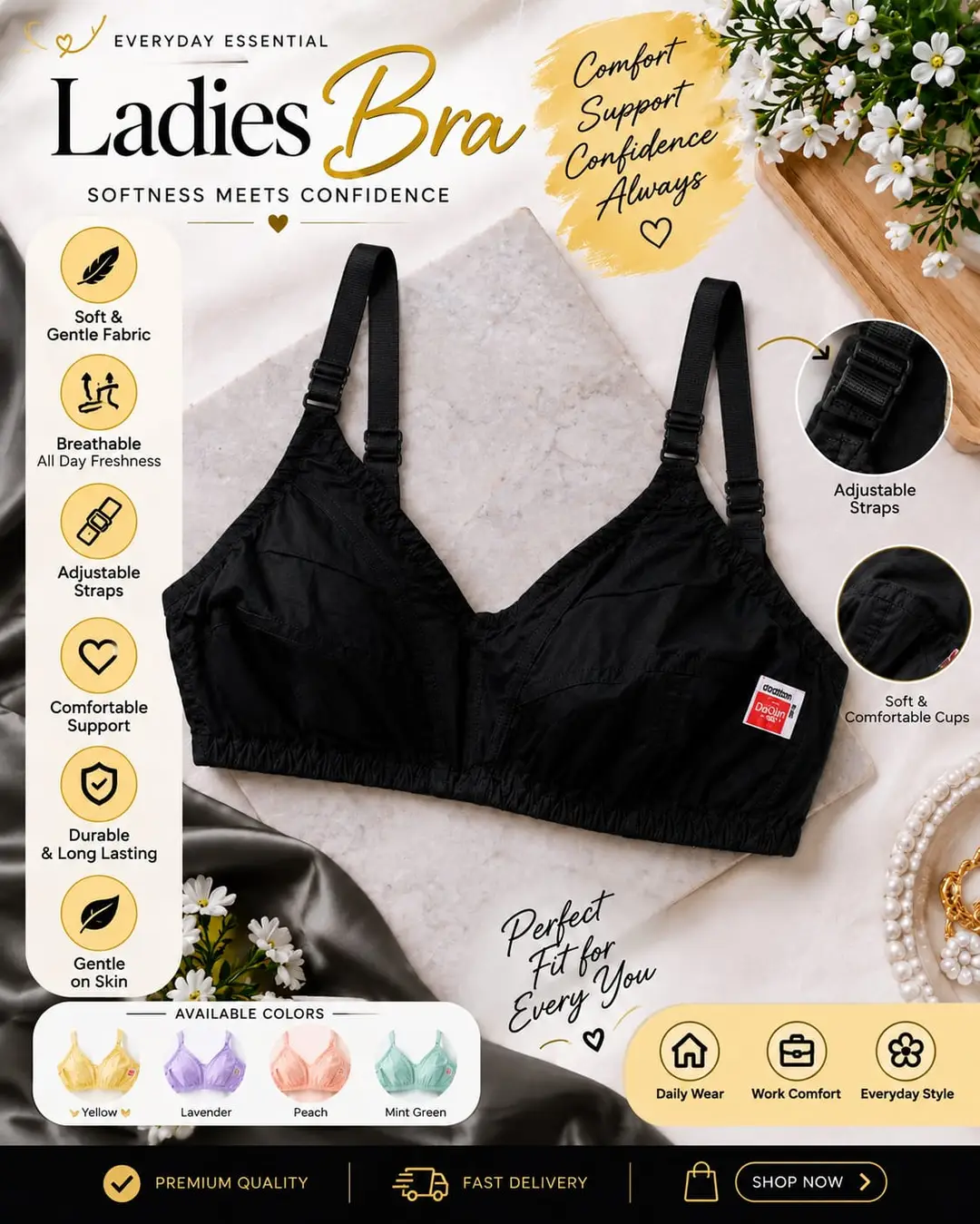 Cotton Plain Comfortable And Breathable Non-Padded Bra