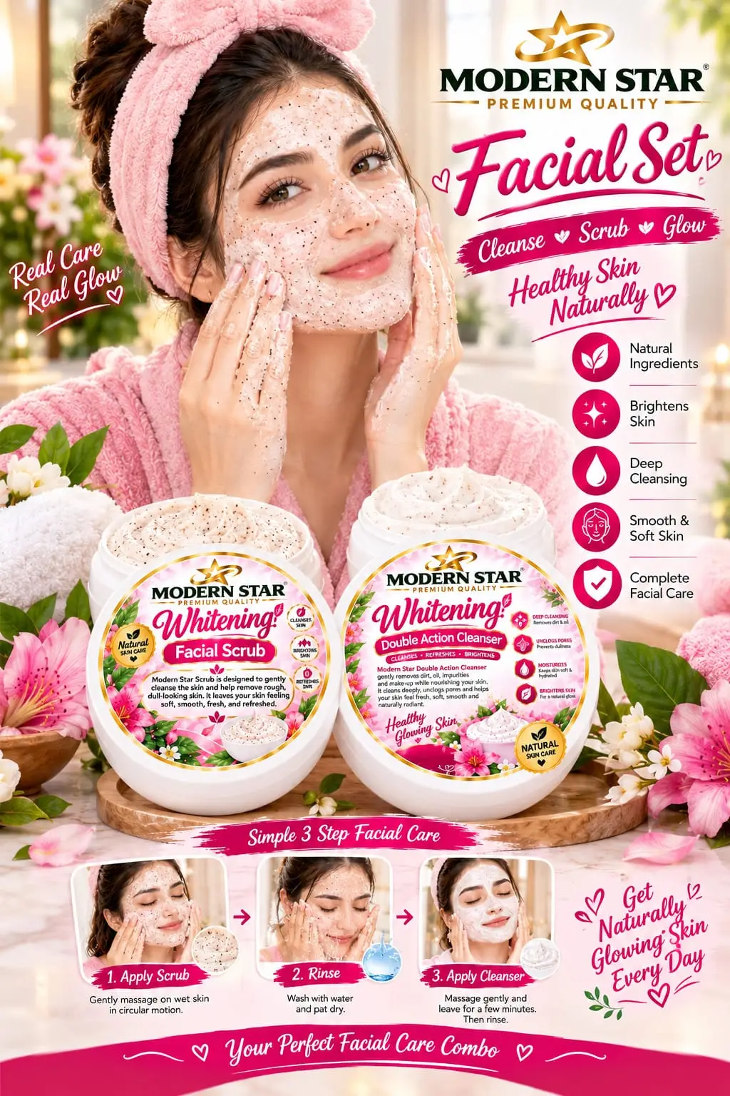 Facial kit whitening facial Scrub and double action cleanser