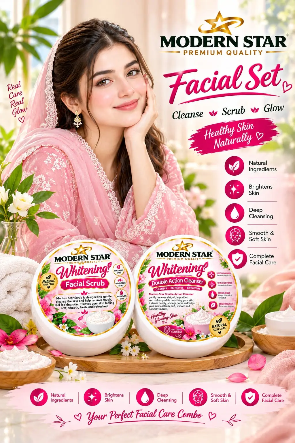 Facial kit whitening facial Scrub and double action cleanser