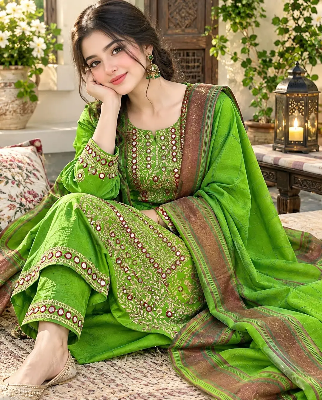 3 Pcs Women's Unstitched Sheesha Work Suit