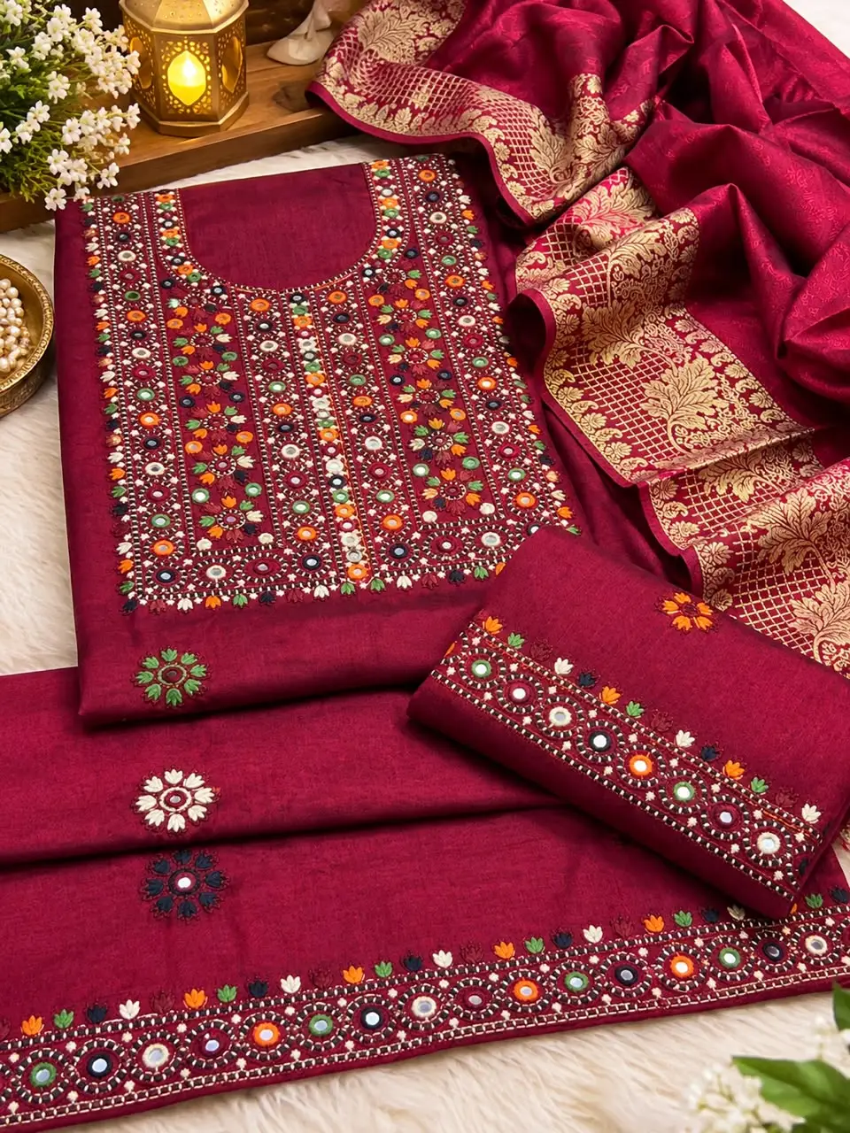 3 Pcs Women's Unstitched Embroidered Suit
