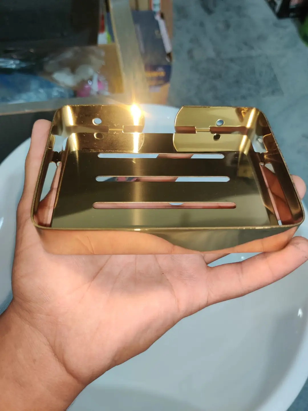 Modern Rust-Proof Golden Soap Case for Bathroom & Kitchen