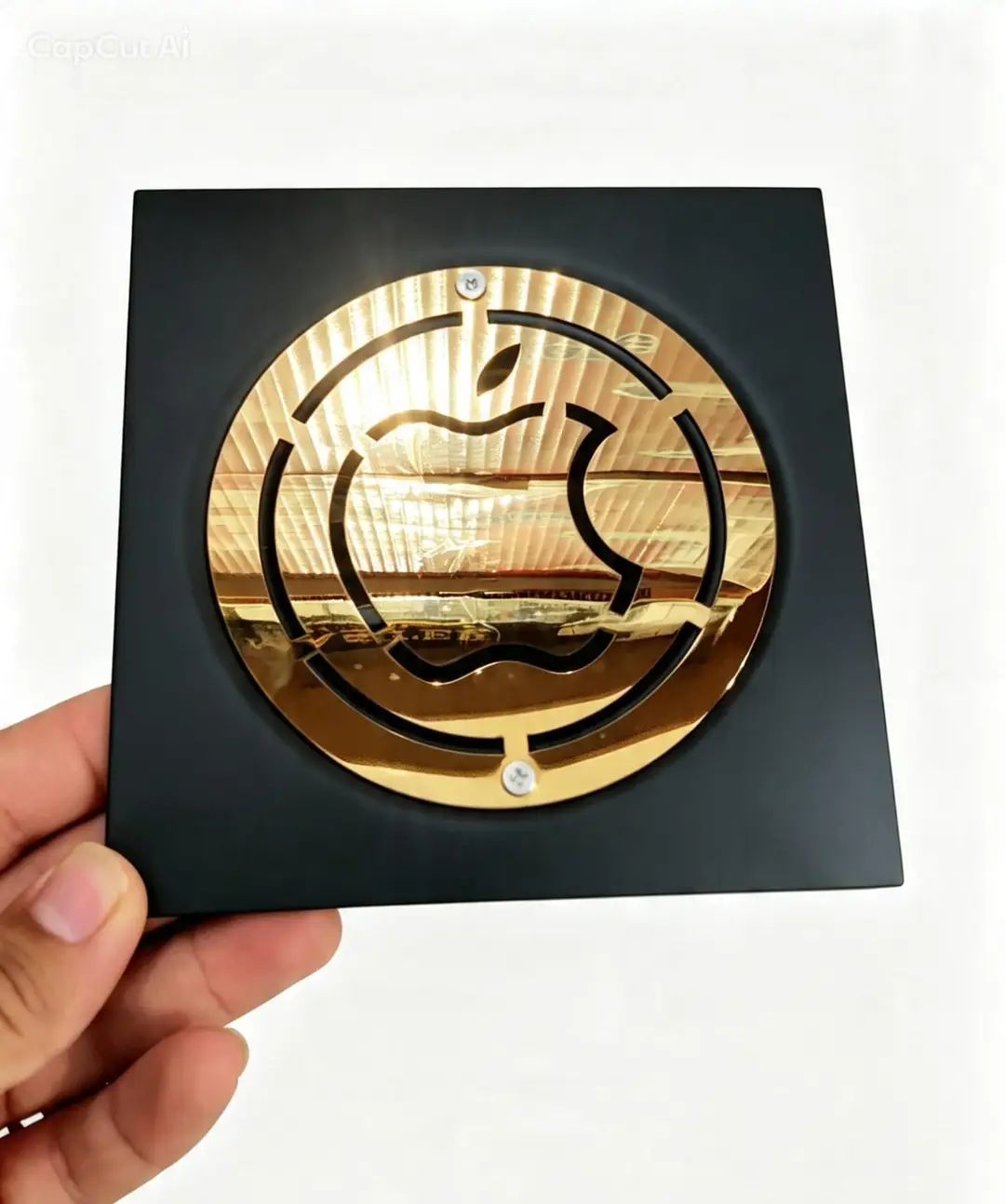 Matte Black & Shiny Golden Apple Design Floor Drain