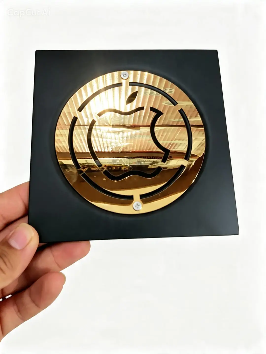Matte Black & Shiny Golden Apple Design Floor Drain