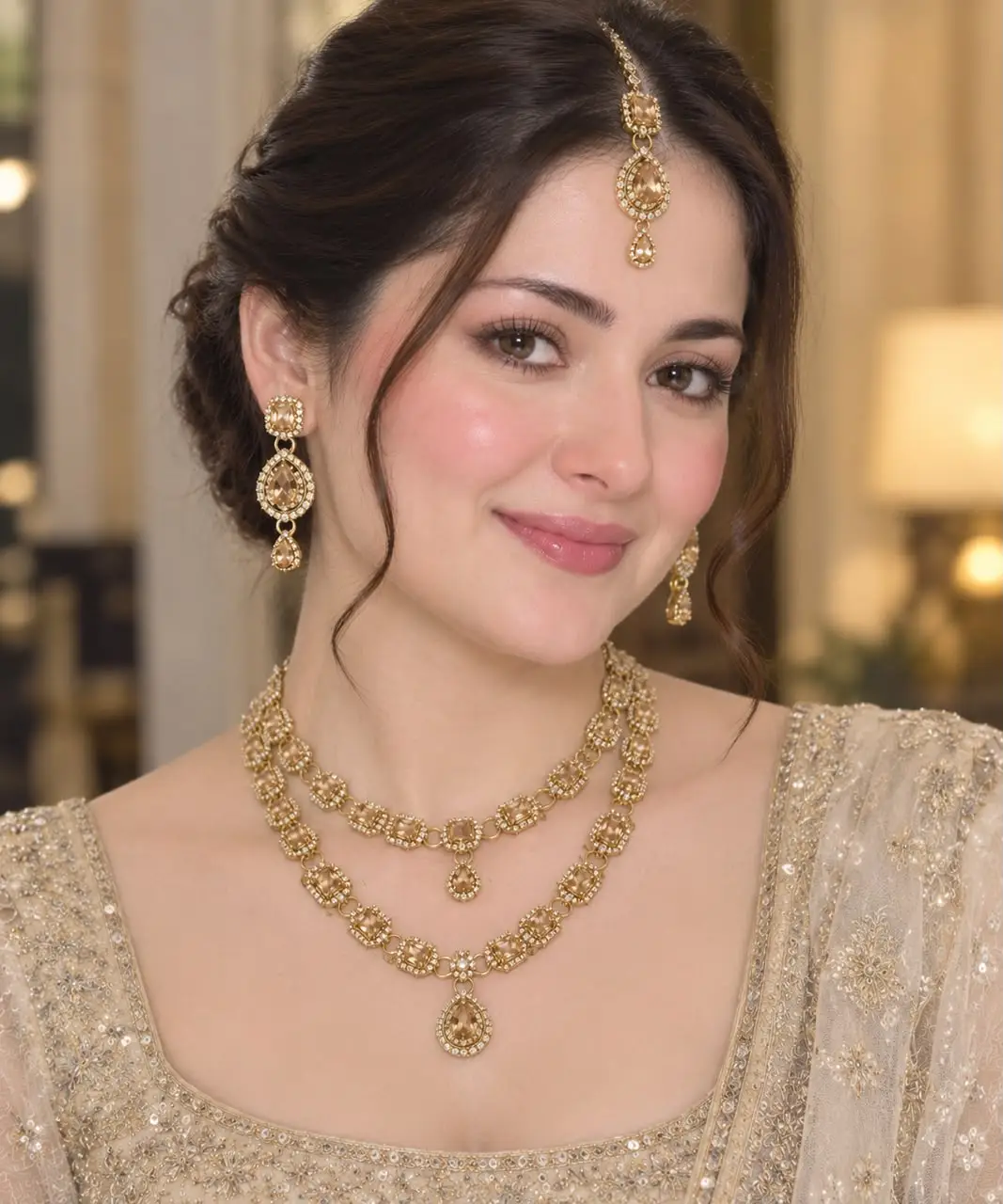 2 Layered Gold Plated Zircon Necklace Set