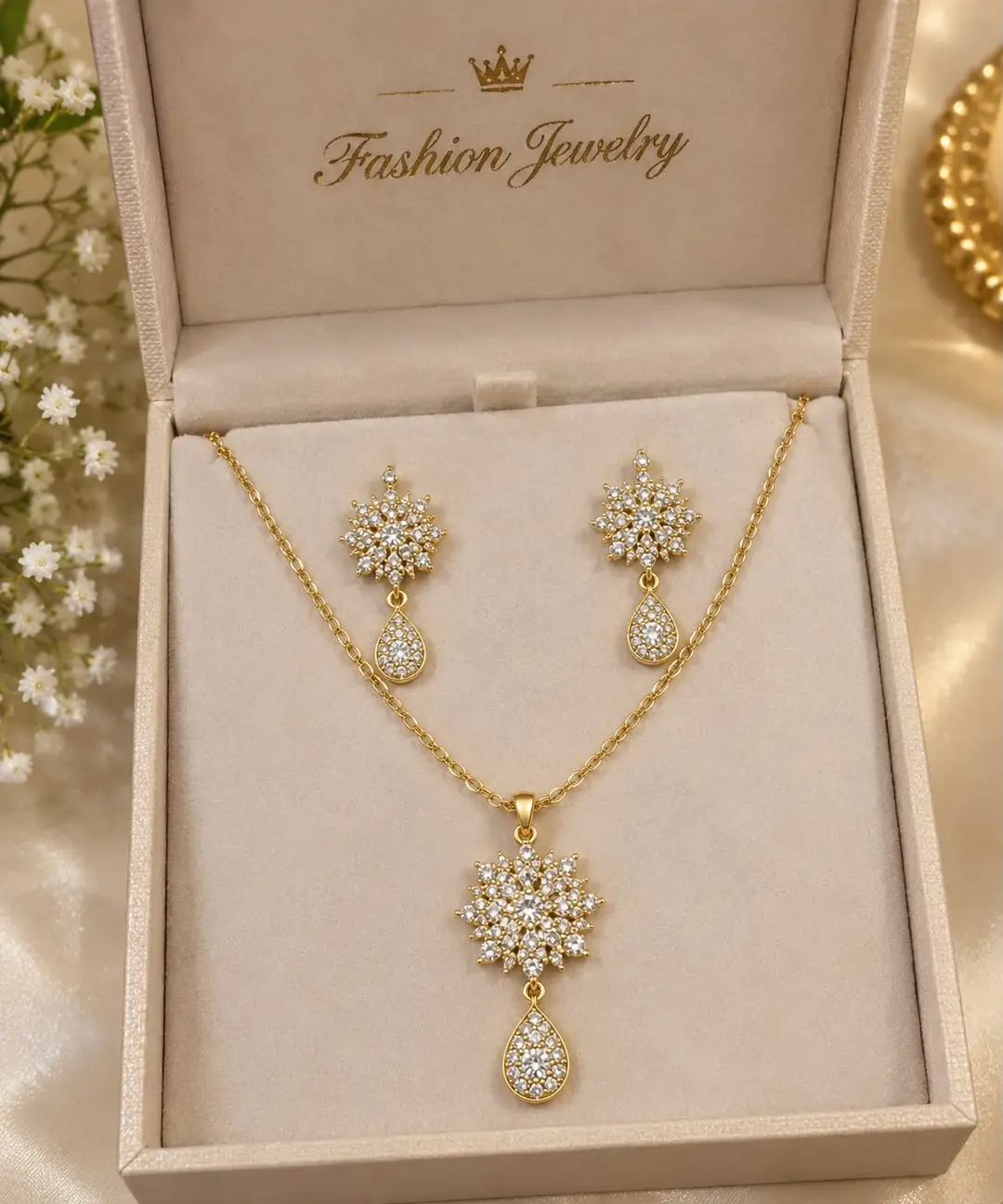 Fancy Gold Plated Zircon Pendant Set