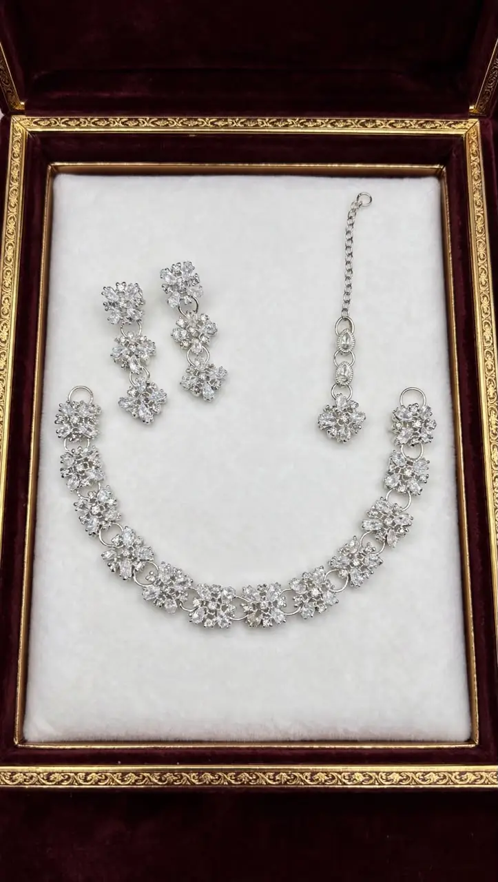 Modern Design Silver Plated Zircon Necklace Set