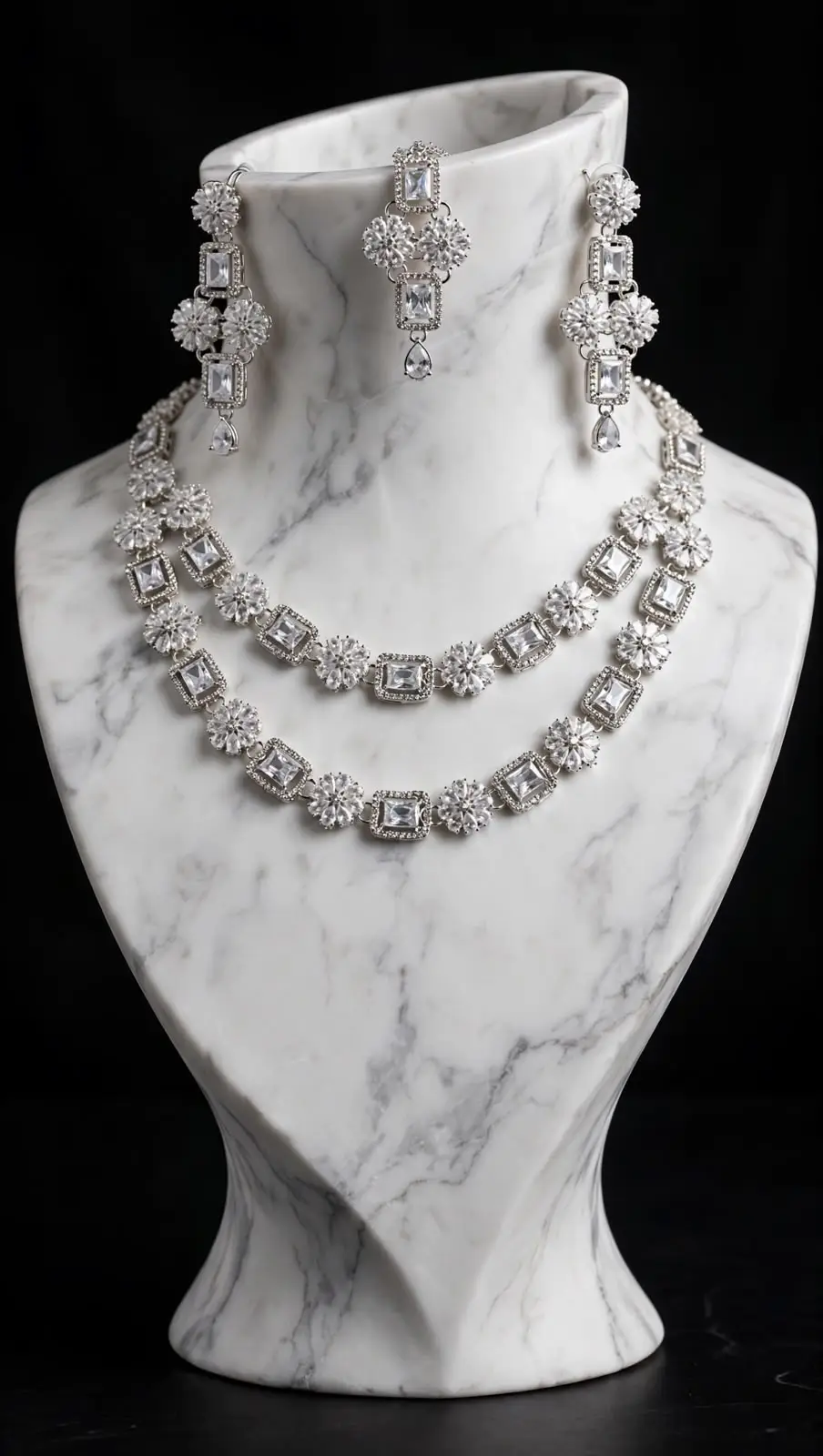 2 Layered Silver Plated Zircon Necklace Set