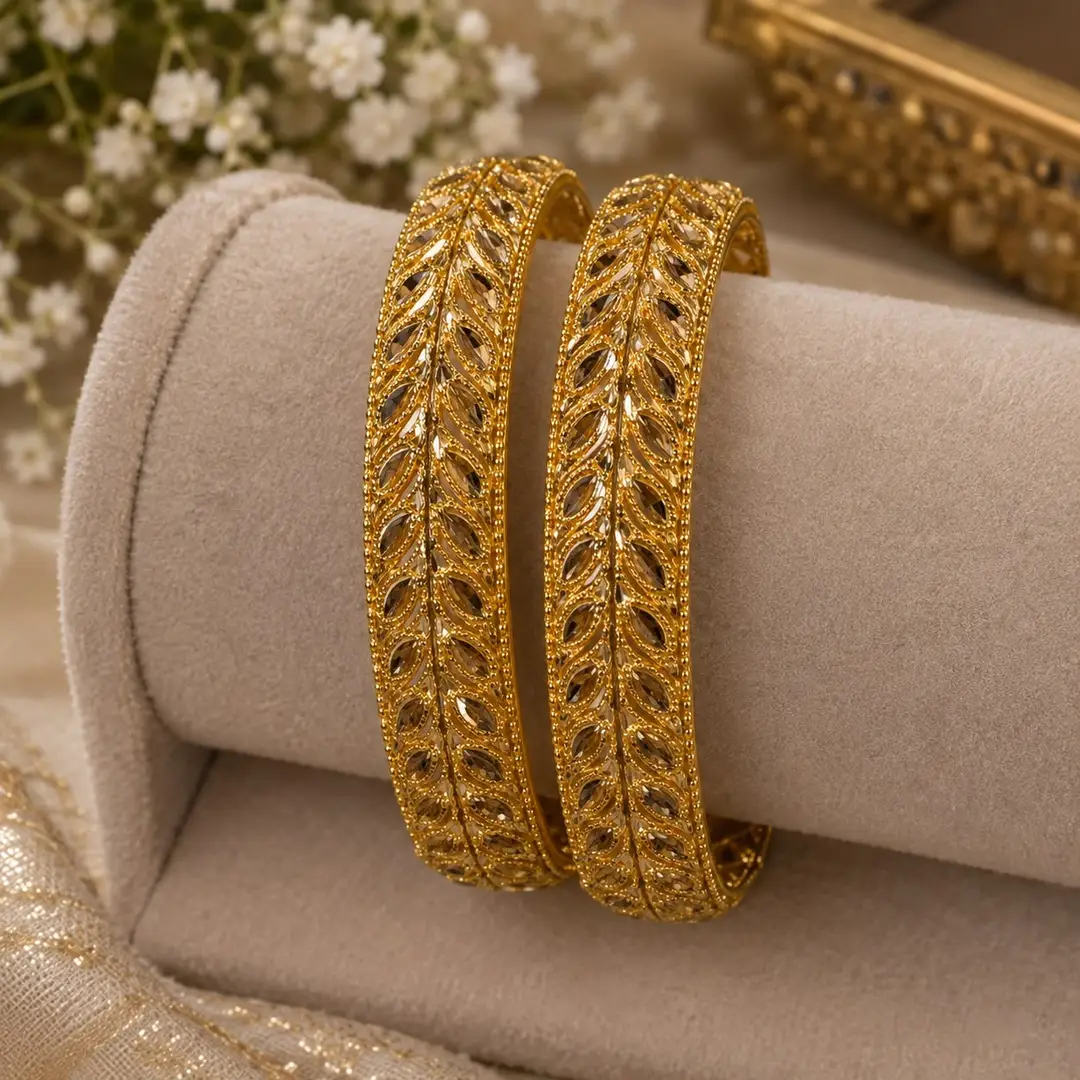 2 Pcs Antique Design 1 Carat Gold Plated  Kara Bangle