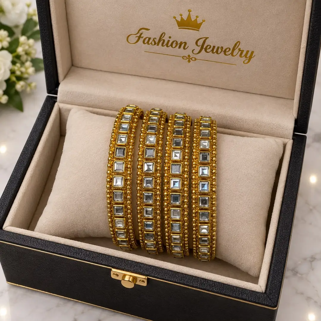 4 Pcs Indian Design Antique Plated Kundan Kara Bangle