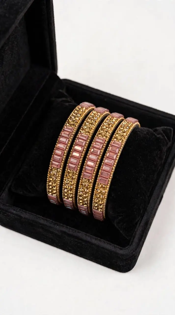 4 Pcs Charms Hanging Antique Plated Artificial Stones Kara Bangle