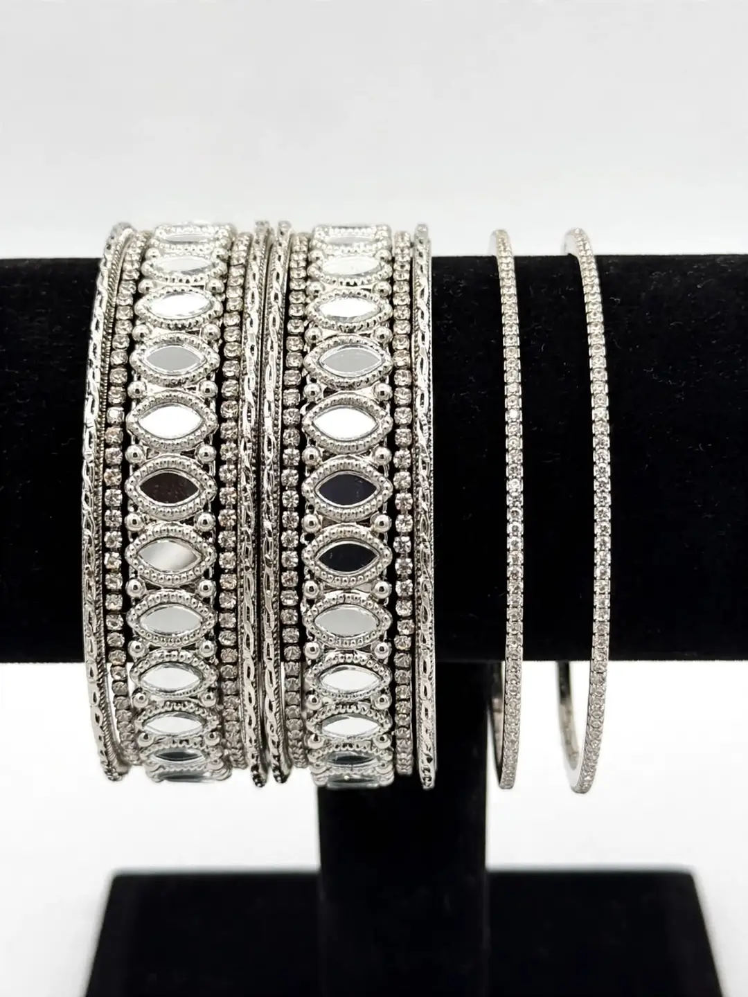10 Pcs Charms Hanging Silver Plated Kundan Kara Bangle