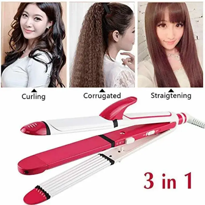 KM-1291 3-in-1 Ceramic Hair Straightener Curler Styler