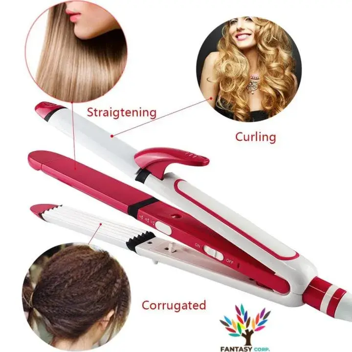 KM-1291 3-in-1 Ceramic Hair Straightener Curler Styler