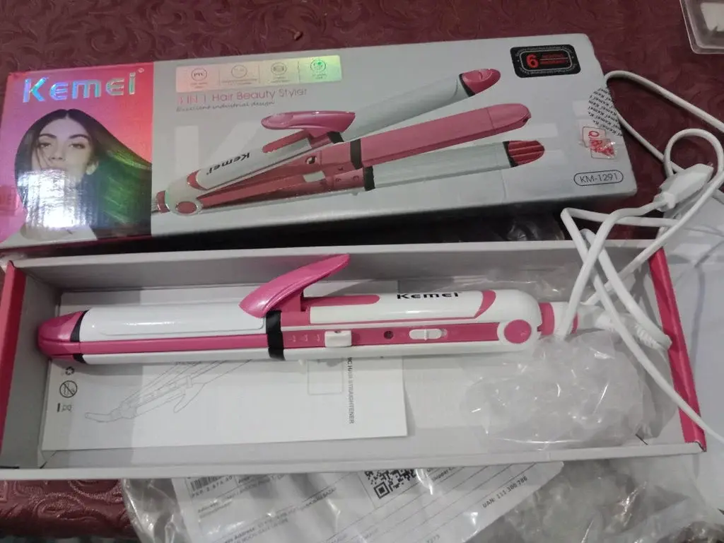 KM-1291 3-in-1 Ceramic Hair Straightener Curler Styler