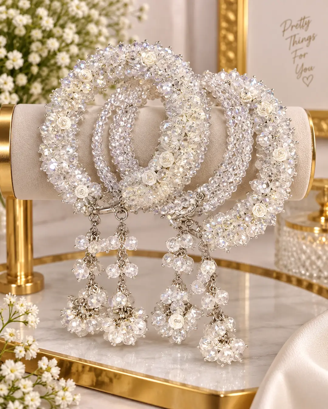 28 Pcs Charms Hanging Acrylic Plated Crystal Kara Bangle