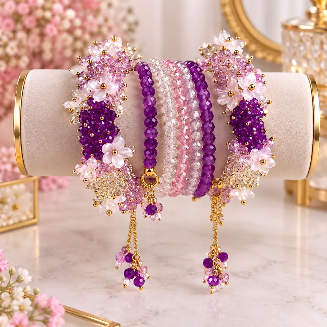 28 Pcs Charms Hanging Acrylic Plated Crystal Kara Bangle