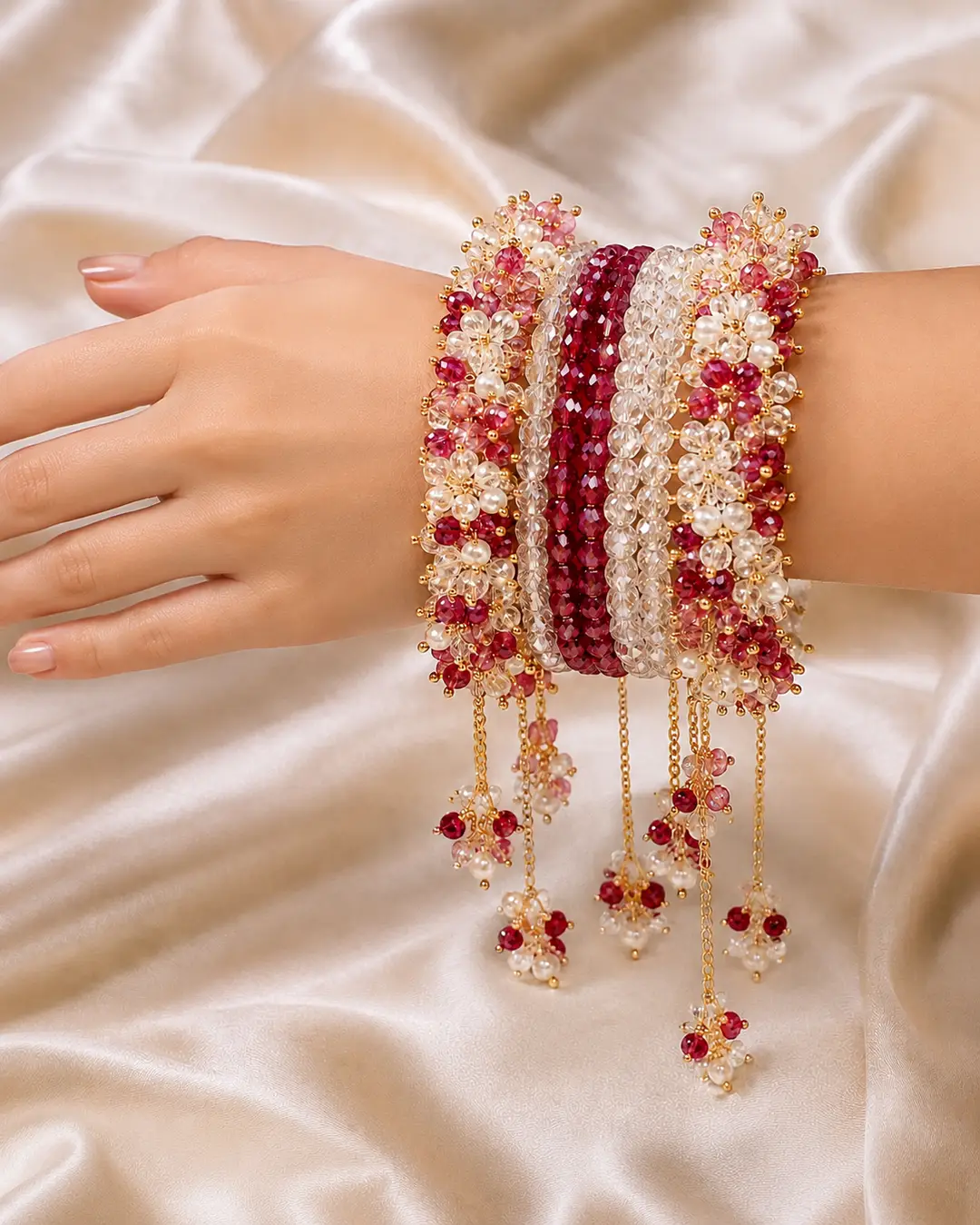 28 Pcs Charms Hanging Acrylic Plated Crystal Kara Bangle