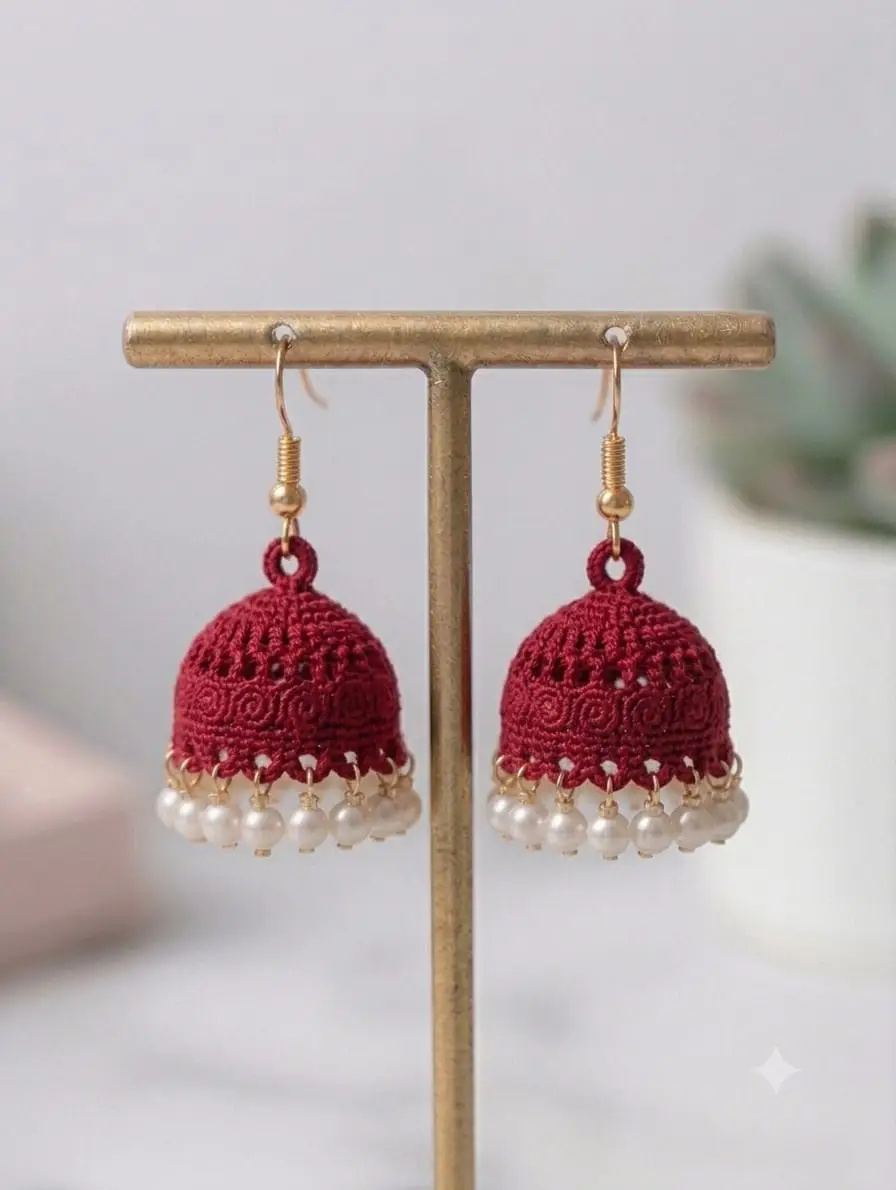 Multicolor Silk Thread Pearl Jhumkas
