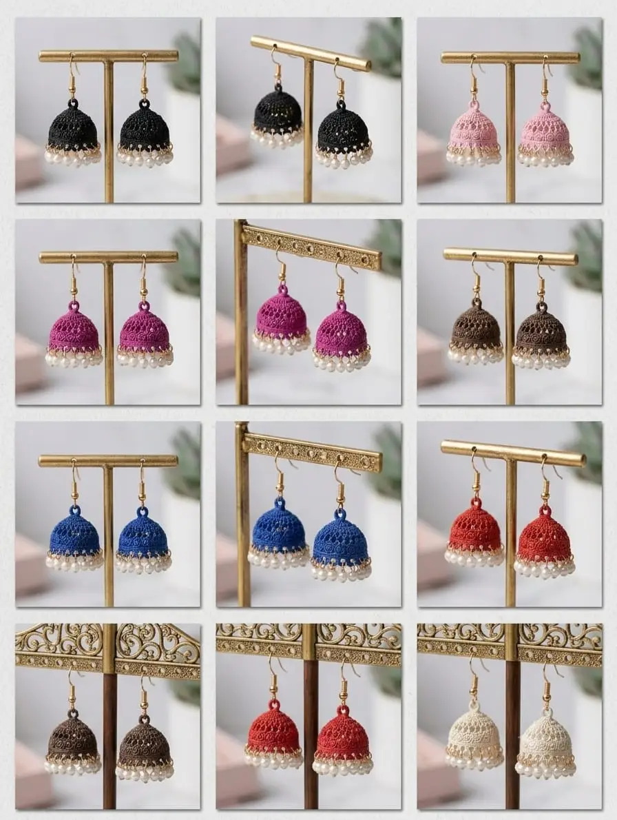 Multicolor Silk Thread Pearl Jhumkas