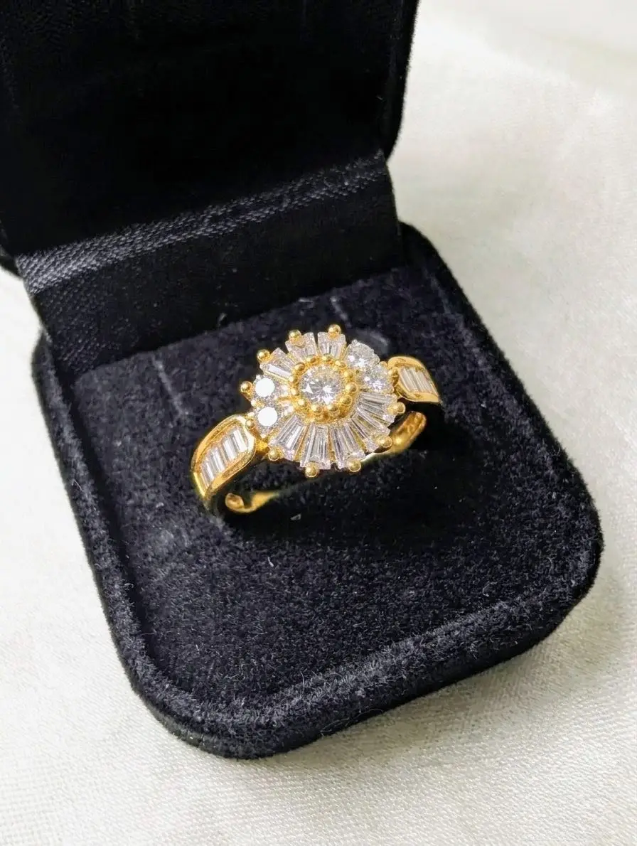 Gold Artificial Stones Adjustable Rings with Free ring box