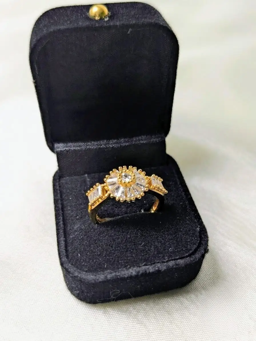 Gold Artificial Stones Adjustable Rings with Free ring box