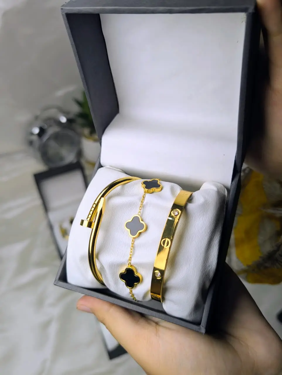 3 Pcs Gold Plated Kara Bracelet