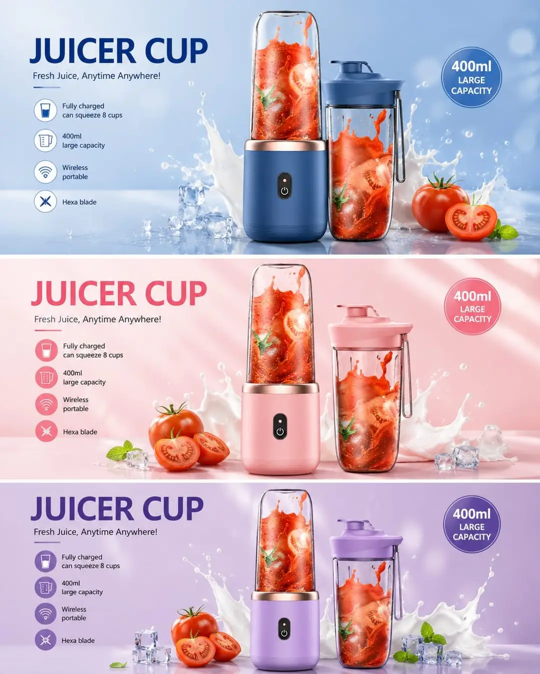 Rechargeable Blue Juicer Blender for Home & Travel