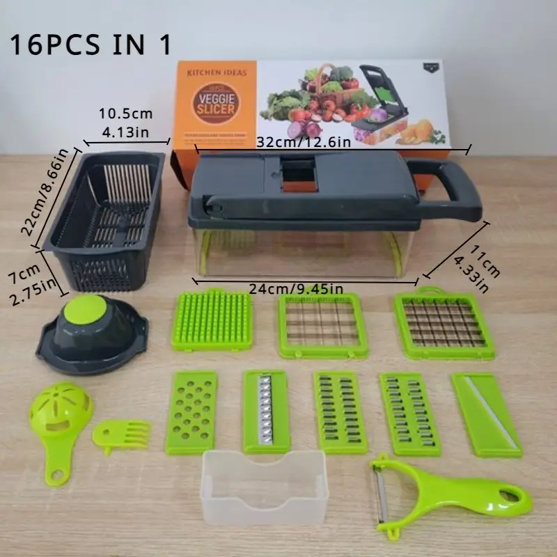 16-Piece Vegetable Cutter with Chopping Blades Set