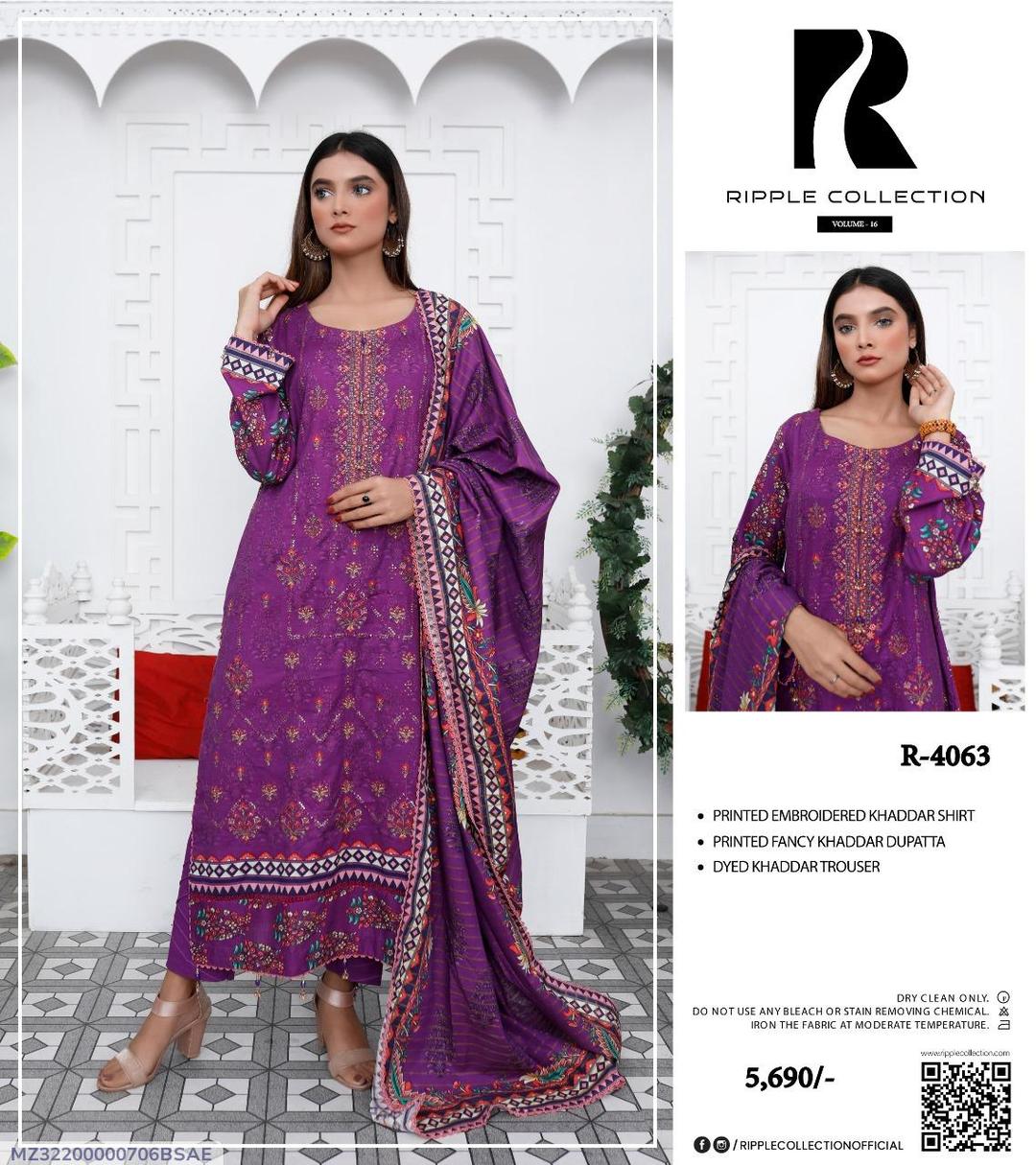 Purple Embroidered Khaddar Suit for Women Wedding Party Wear