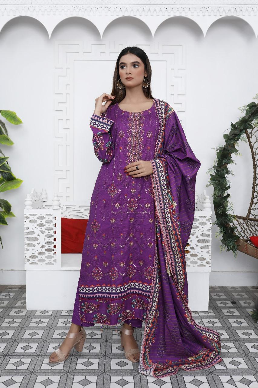 Purple Embroidered Khaddar Suit for Women Wedding Party Wear