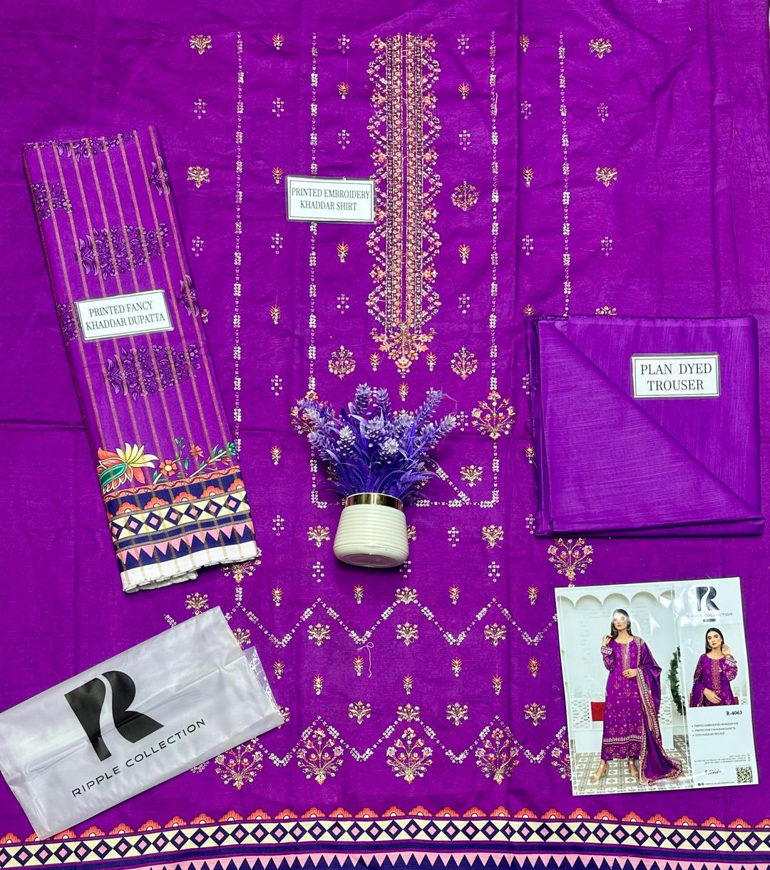 Purple Embroidered Khaddar Suit for Women Wedding Party Wear