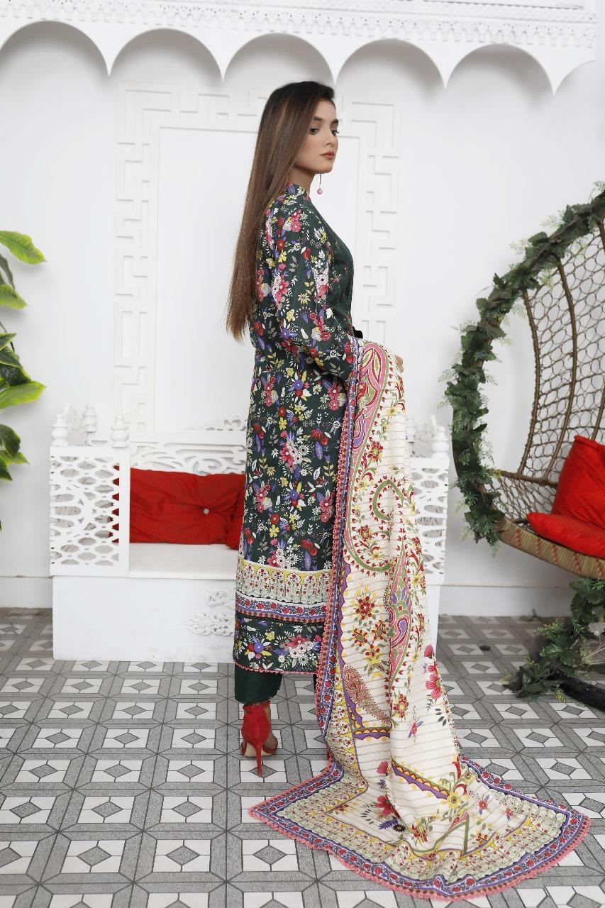 Green Khaddar 3-Piece Suit for Women Wedding Party Wear