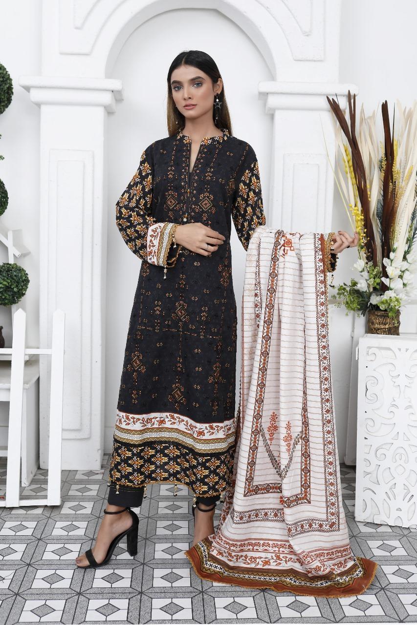 Black Khaddar 3-Piece Suit for Women Winter Party Wear