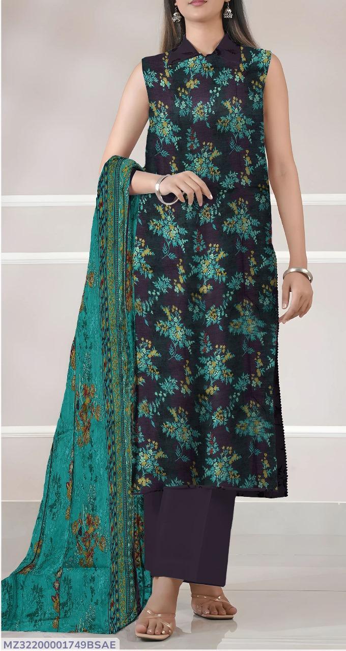 Unstitched Lawn Suit Purple Teal Floral Print