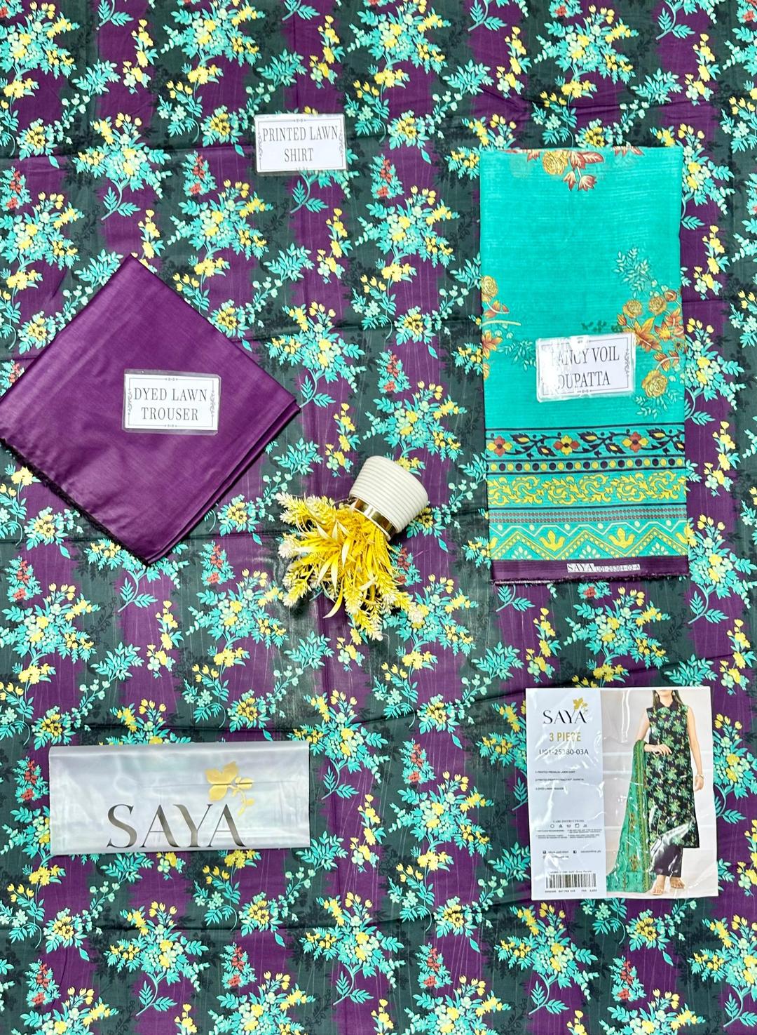Unstitched Lawn Suit Purple Teal Floral Print