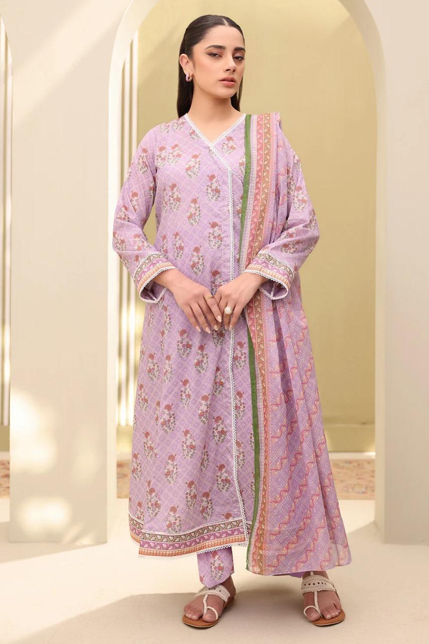 Pakistani Women Printed Lawn Suit Pink Floral 3-Piece