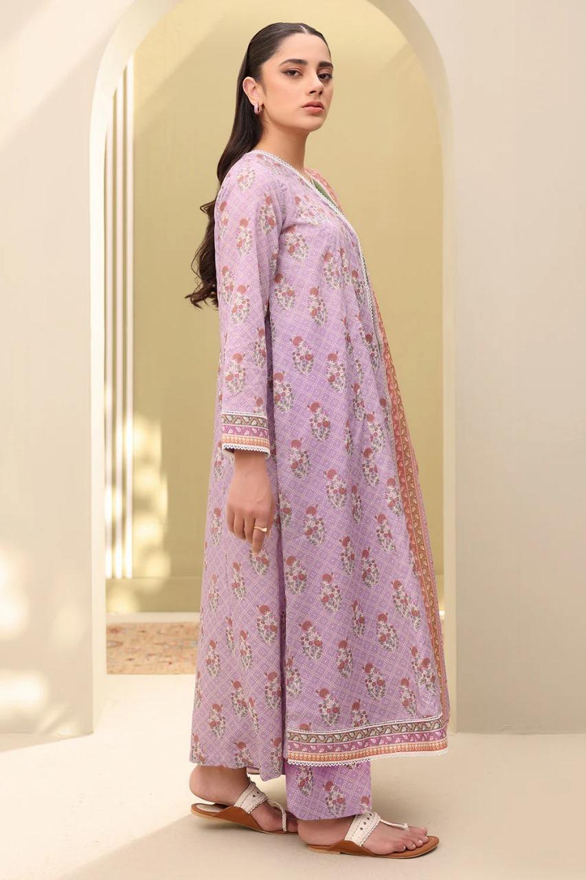 Pakistani Women Printed Lawn Suit Pink Floral 3-Piece