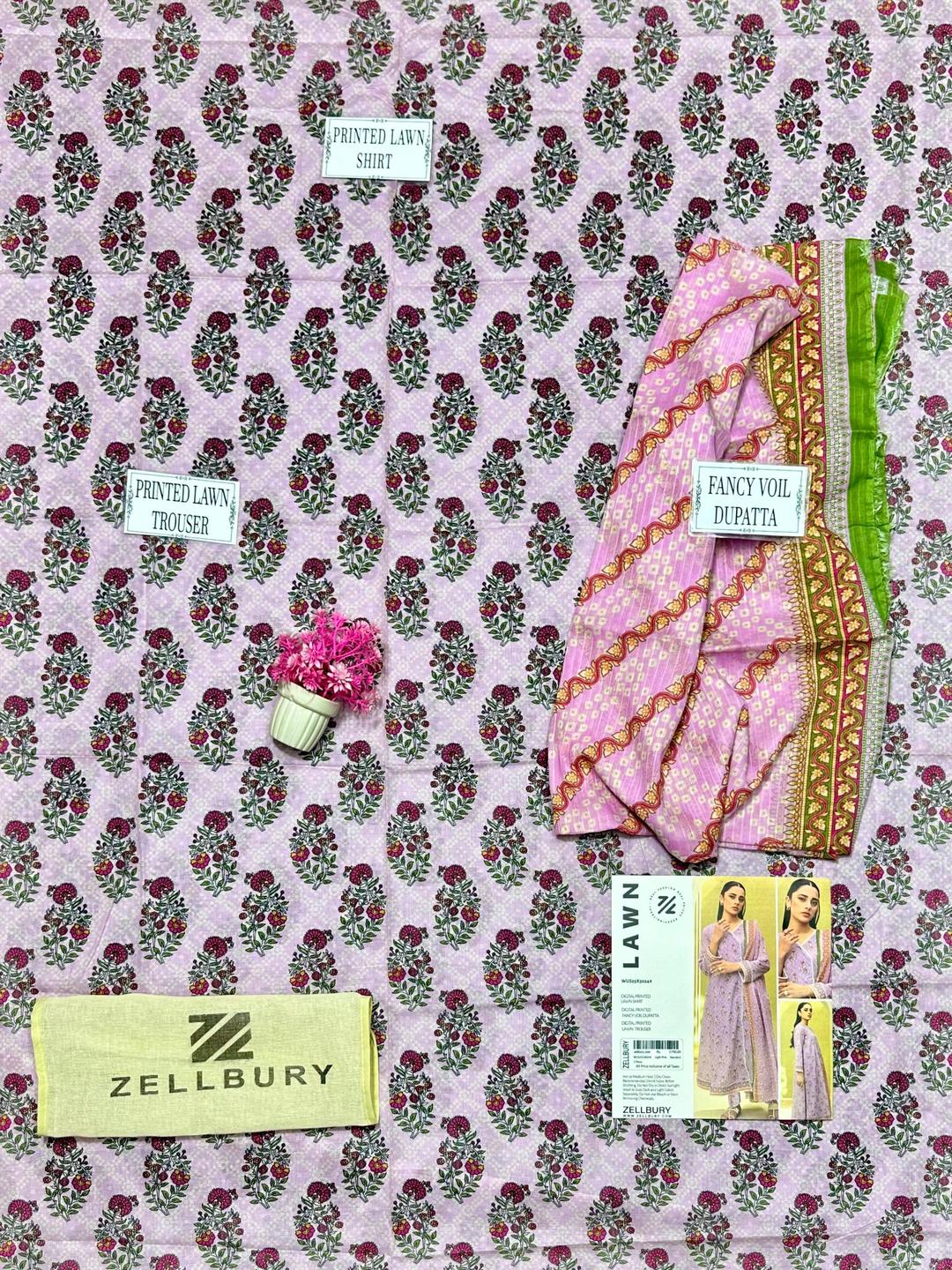 Pakistani Women Printed Lawn Suit Pink Floral 3-Piece