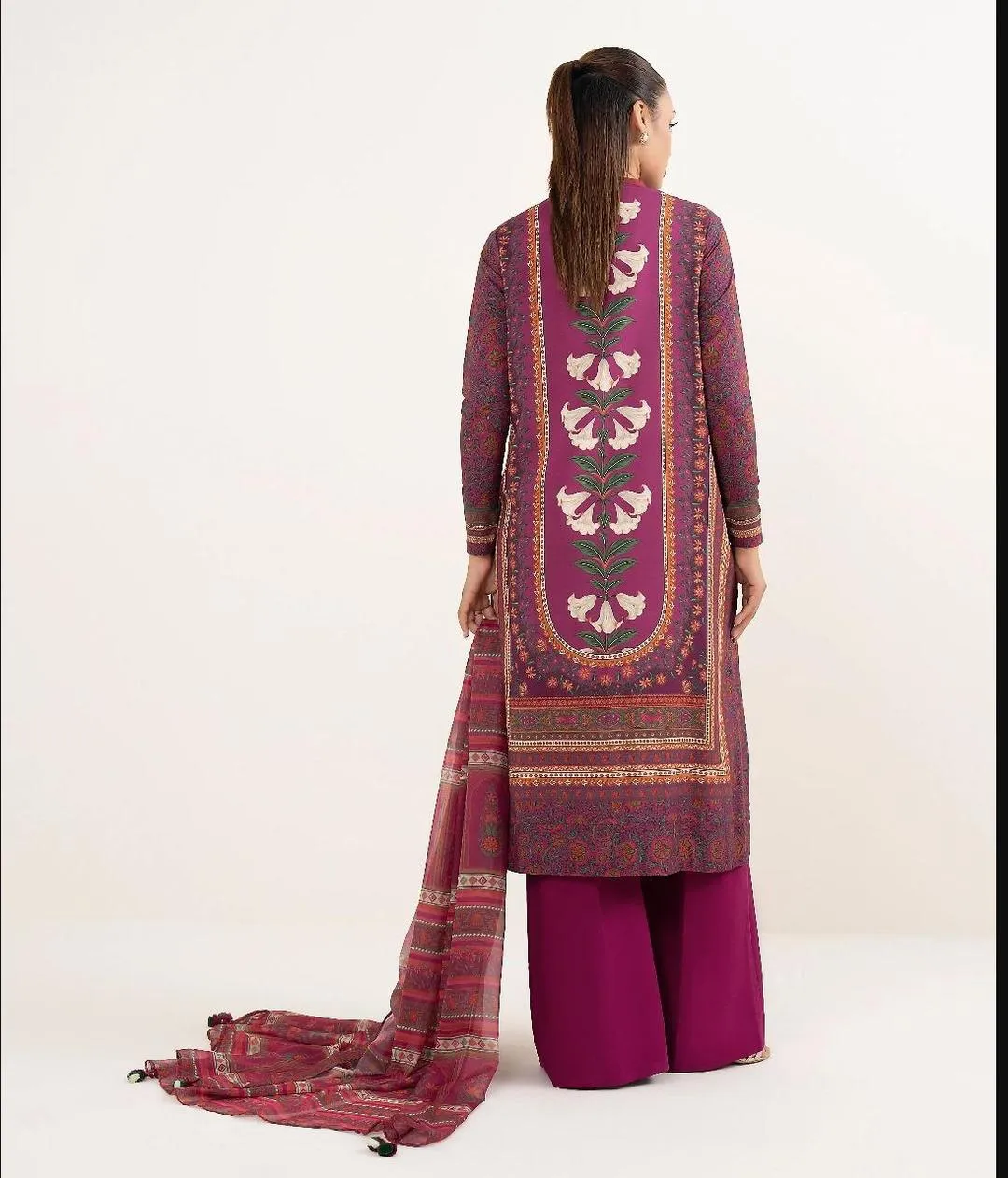 Women Unstitched Linen Suit Purple Winter Office Wear 3Pcs