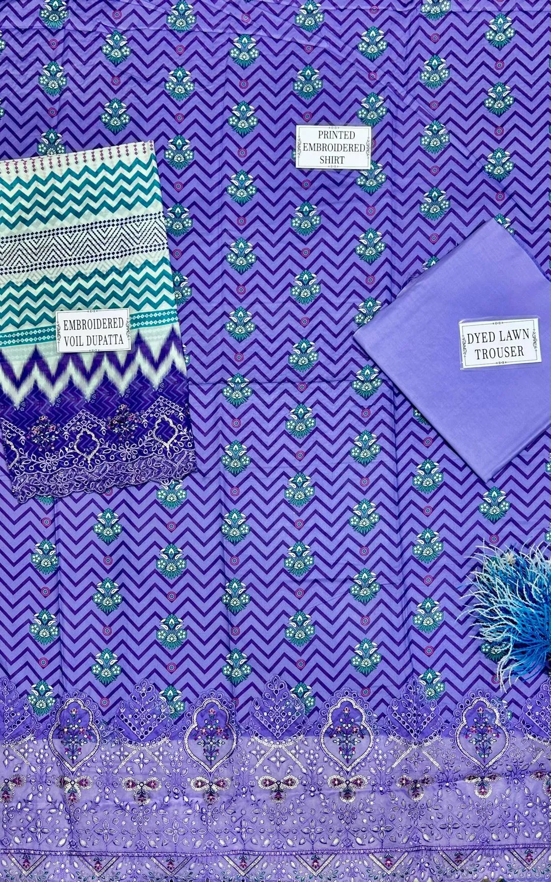Purple Printed 3-Piece Lawn Suit for Women