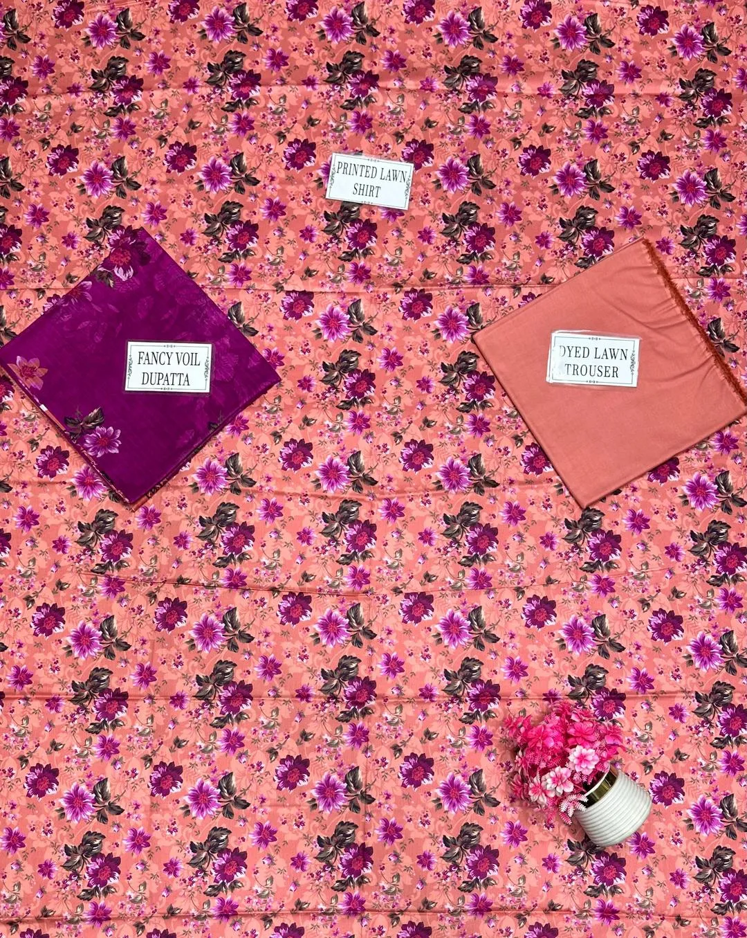 Unstitched Printed Lawn Suit Pink Purple Floral Eid Wear