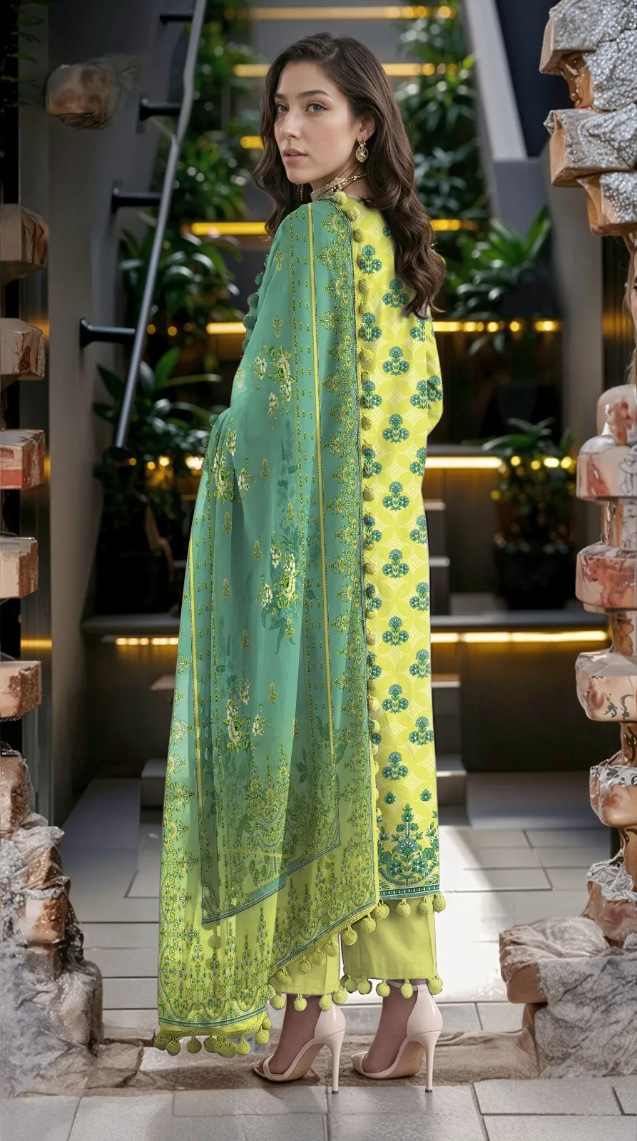 Green Printed Lawn 3-Piece Suit for Women