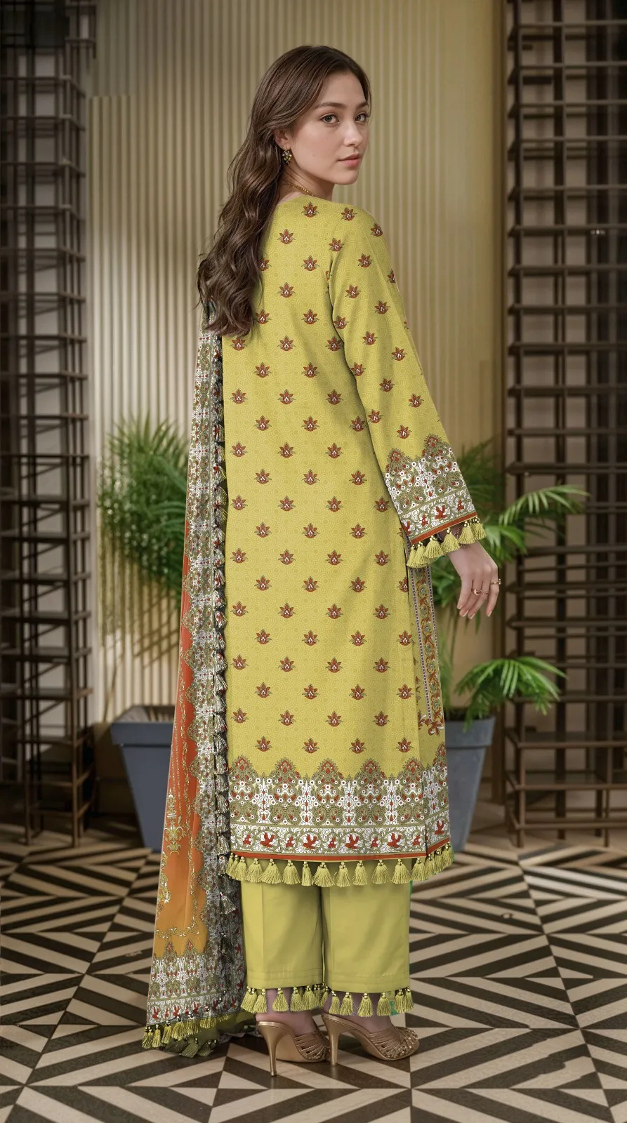 Golden Printed Lawn 3-Piece Suit Set