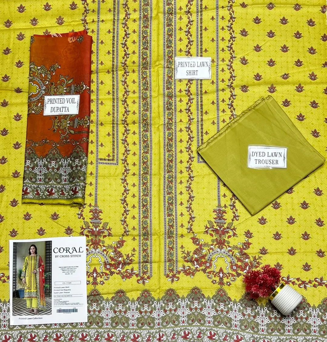 Golden Printed Lawn 3-Piece Suit Set