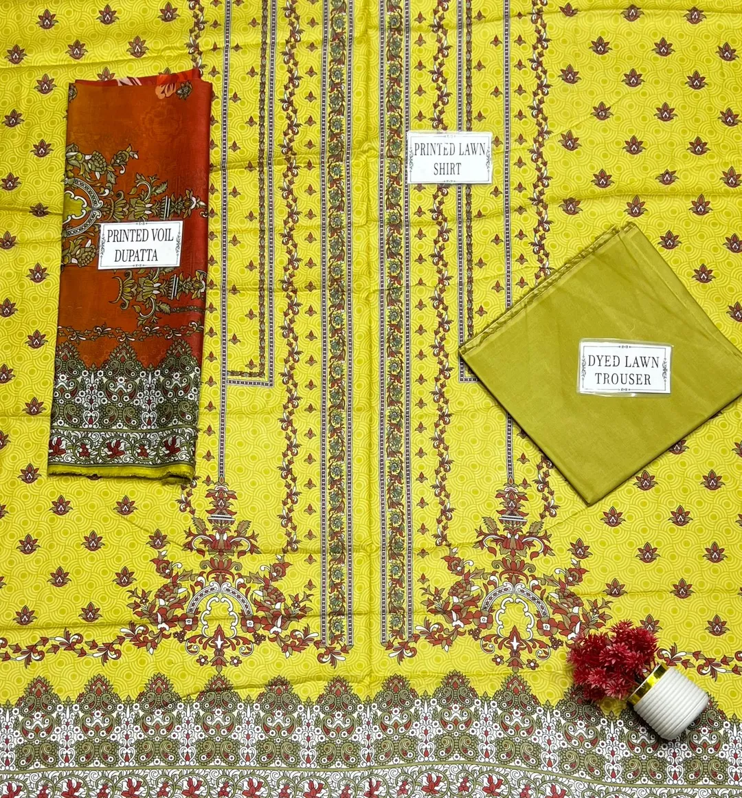 Golden Printed Lawn 3-Piece Suit Set